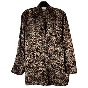 Private Luxury Silky Leopard Animal Print Button Down Shirt Small